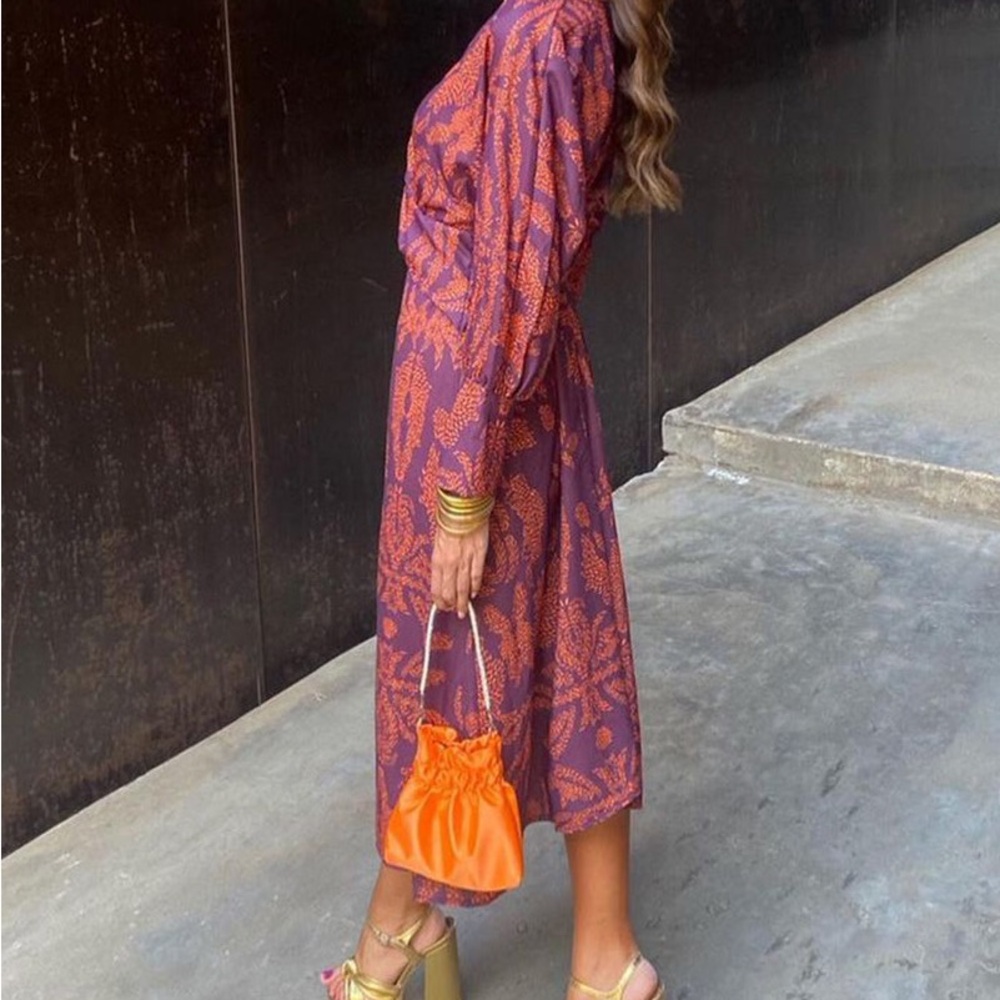 Elegant Purple and Orange Long Sleeve Dress